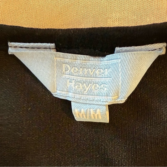 Denver Hayes Blouse Black Green Smocked Back Tie Shirt Top Office Women's Size M - Picture 9 of 10